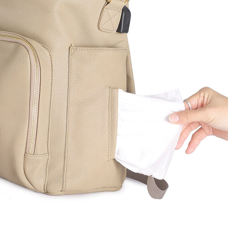 2021 New Design Diaper Backpack Vegan Leather Baby Bags for Mom Dad Waterproof Changing Bag with Changing Pad Nappy Nursing Bags