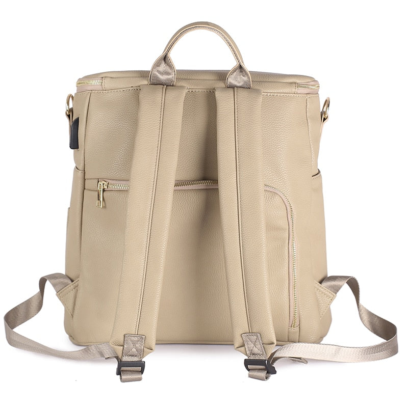 2021 New Design Diaper Backpack Vegan Leather Baby Bags for Mom Dad Waterproof Changing Bag with Changing Pad Nappy Nursing Bags