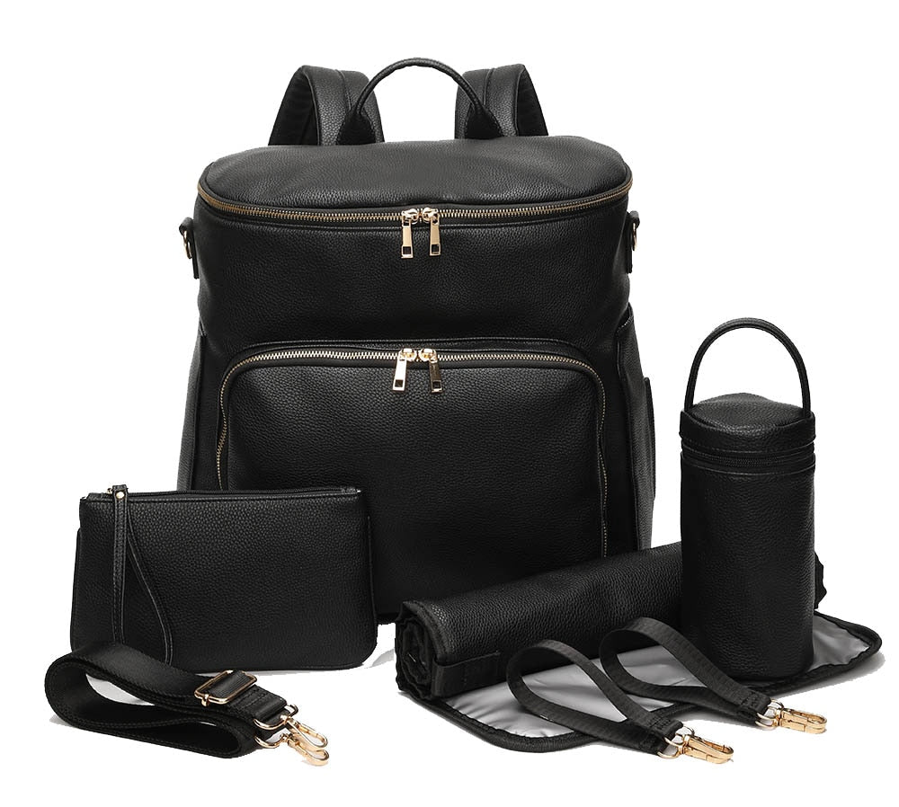 2021 New Design Diaper Backpack Vegan Leather Baby Bags for Mom Dad Waterproof Changing Bag with Changing Pad Nappy Nursing Bags