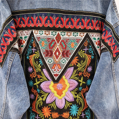 Denim jacket Women For Boho Heavy work embroidery Beaded Sequins Casual Vintage Long sleeve Casual Jean jacket Female Outwear