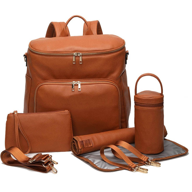 2021 New Design Diaper Backpack Vegan Leather Baby Bags for Mom Dad Waterproof Changing Bag with Changing Pad Nappy Nursing Bags