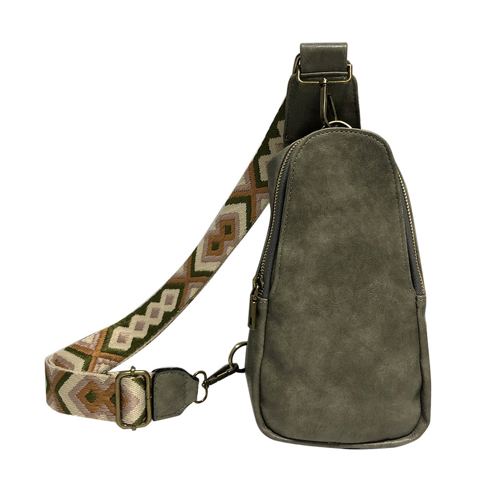 Womens Vegan Leather Zipper Sling Bag Crossbody Purse with Adjustable Guitar Strap Multi-Funtional Pockets