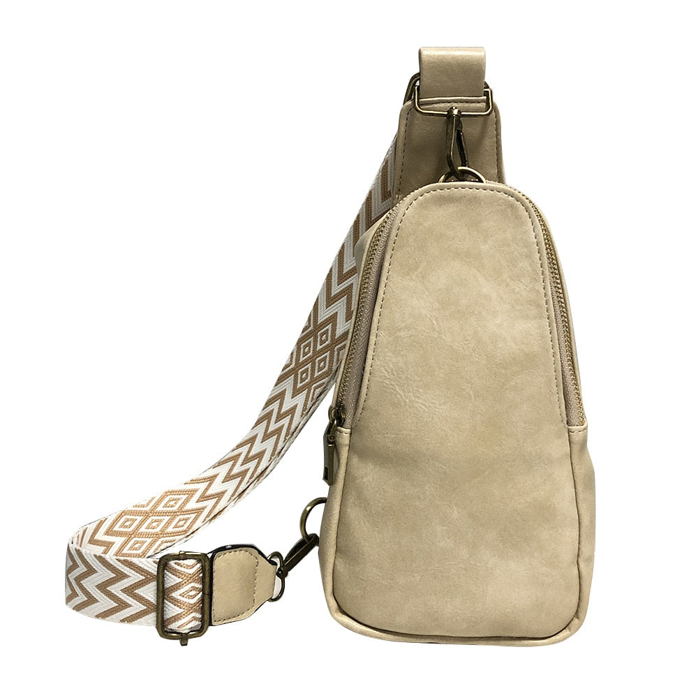 Womens Vegan Leather Zipper Sling Bag Crossbody Purse with Adjustable Guitar Strap Multi-Funtional Pockets
