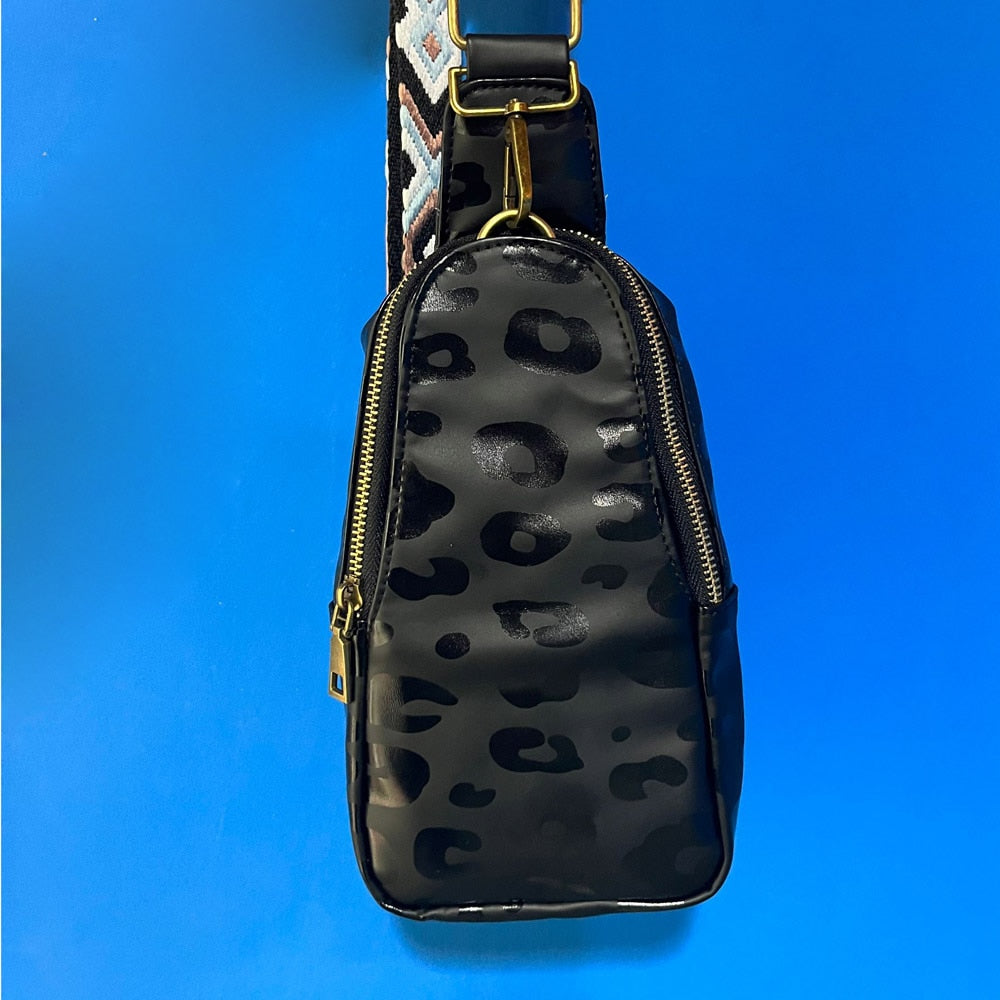 Womens Vegan Leather Zipper Sling Bag Crossbody Purse with Adjustable Guitar Strap Multi-Funtional Pockets