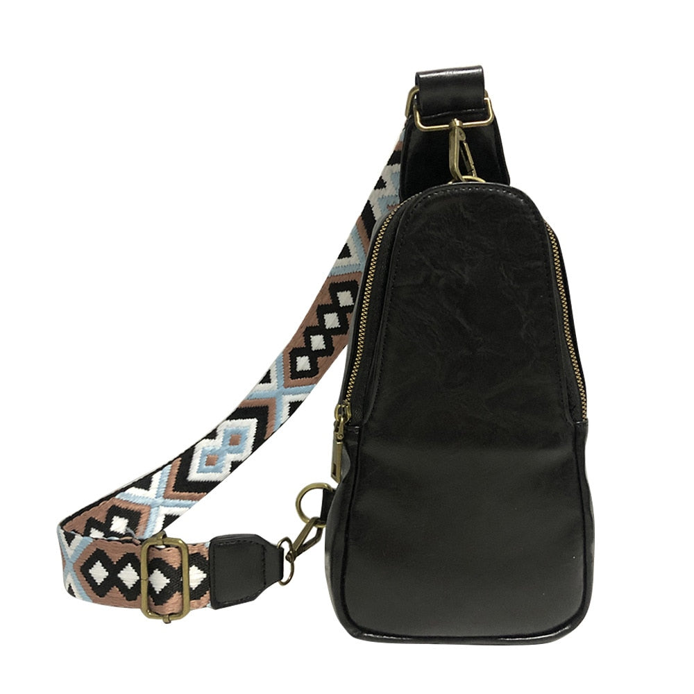 Womens Vegan Leather Zipper Sling Bag Crossbody Purse with Adjustable Guitar Strap Multi-Funtional Pockets