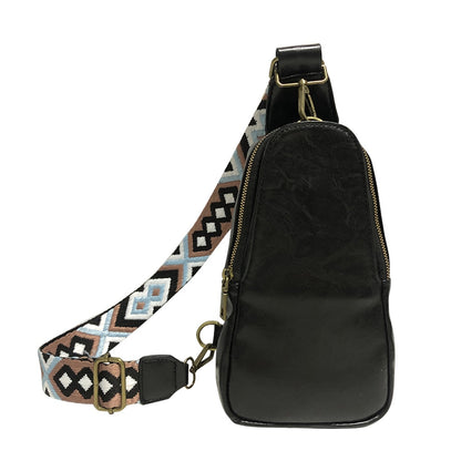 Womens Vegan Leather Zipper Sling Bag Crossbody Purse with Adjustable Guitar Strap Multi-Funtional Pockets