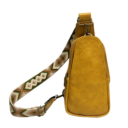 Womens Vegan Leather Zipper Sling Bag Crossbody Purse with Adjustable Guitar Strap Multi-Funtional Pockets