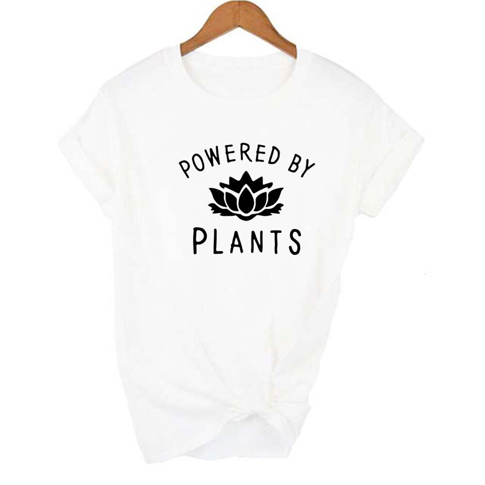 Powered By Plants Women T Shirt Round Neck Vegan Gift Shirts Graphic Tee Garden Vegetable Tumblr Clothing Hipster Harajuku Tops