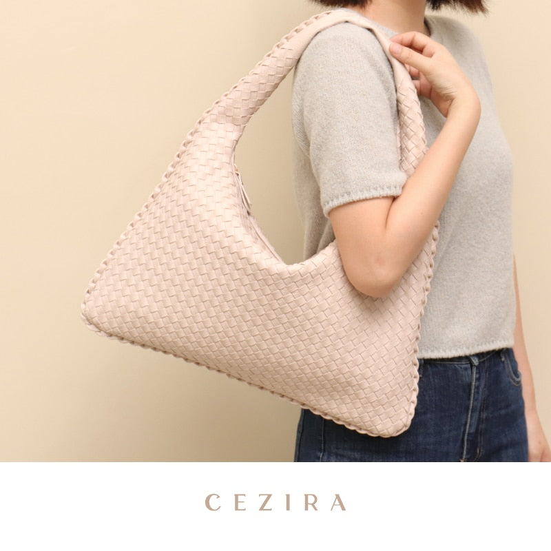 Handmade Woven Hobo For Women PU Vegan Leather Shoulder Bag Top-handle Purse Ladies Fashion Casual Handbags