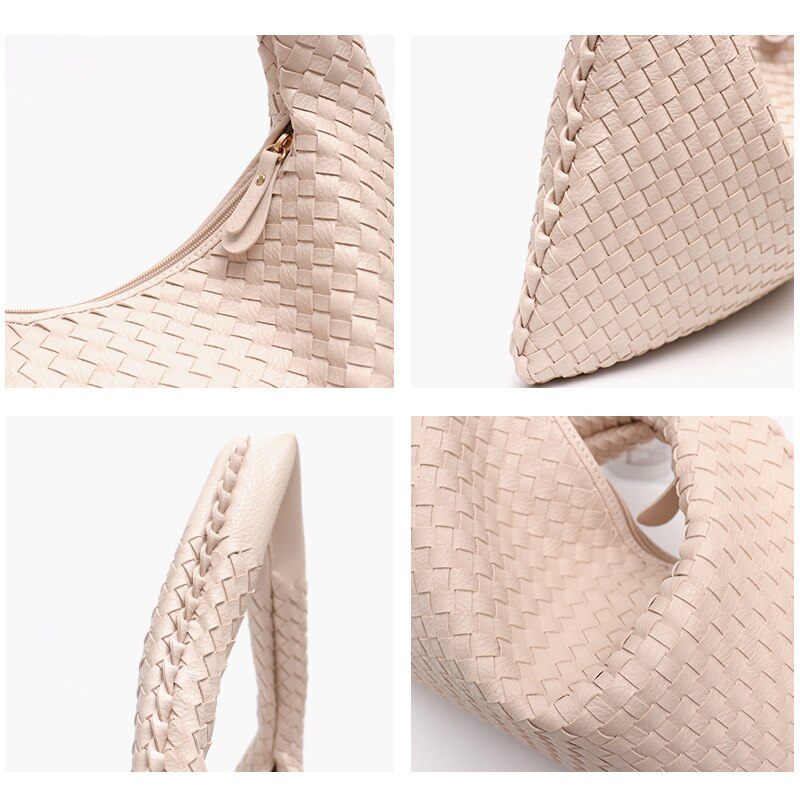 Handmade Woven Hobo For Women PU Vegan Leather Shoulder Bag Top-handle Purse Ladies Fashion Casual Handbags