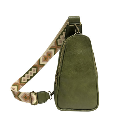 Womens Vegan Leather Zipper Sling Bag Crossbody Purse with Adjustable Guitar Strap Multi-Funtional Pockets