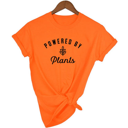 Powered By Plants Women T Shirt Round Neck Vegan Gift Shirts Graphic Tee Garden Vegetable Tumblr Clothing Hipster Harajuku Tops