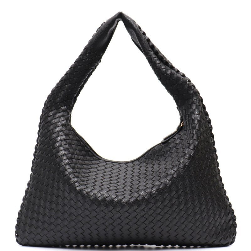 Handmade Woven Hobo For Women PU Vegan Leather Shoulder Bag Top-handle Purse Ladies Fashion Casual Handbags