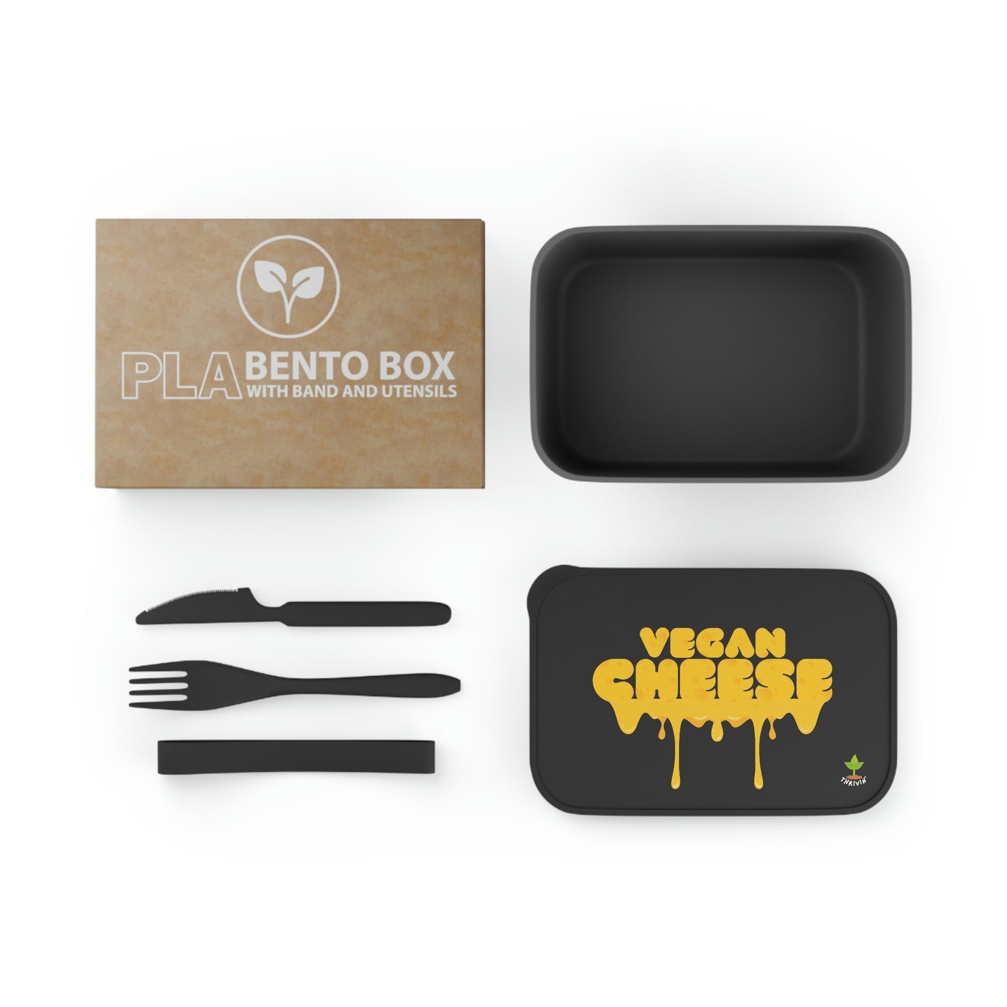 Vegan Cheese PLA Bento Box with Band and Utensils